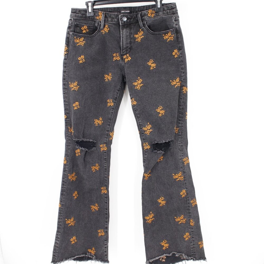 DRIFTWOOD Charcoal Boot Cut Jeans with Orange Floral Accents